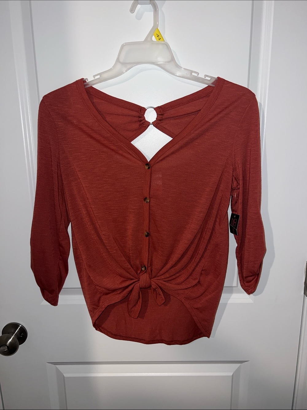 NOBO Rust Button-Front Tie Hem Top with Back Ring Detail